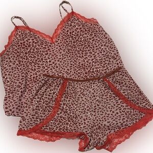 Victoria's Secret Red Leopard Chemise with Lace